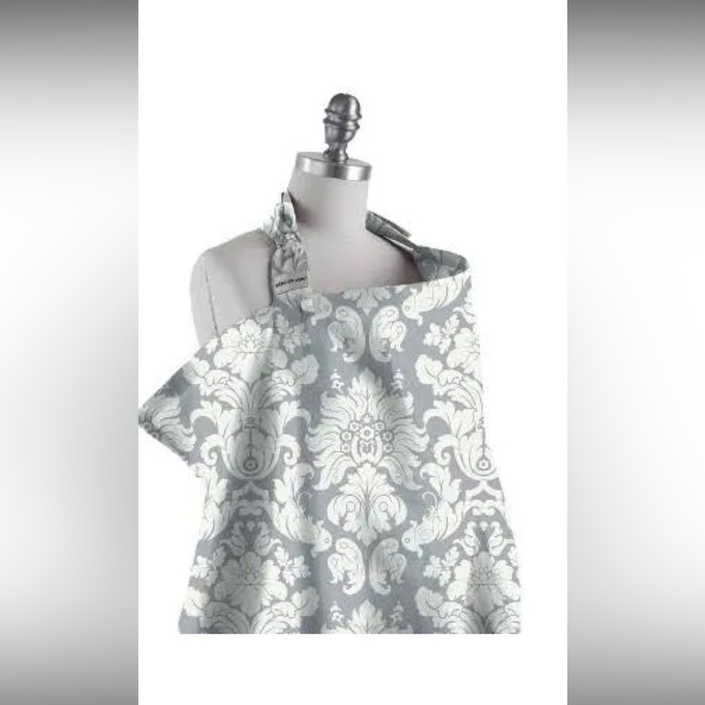 Bebe au lait nursing cover in grey and white floral pattern